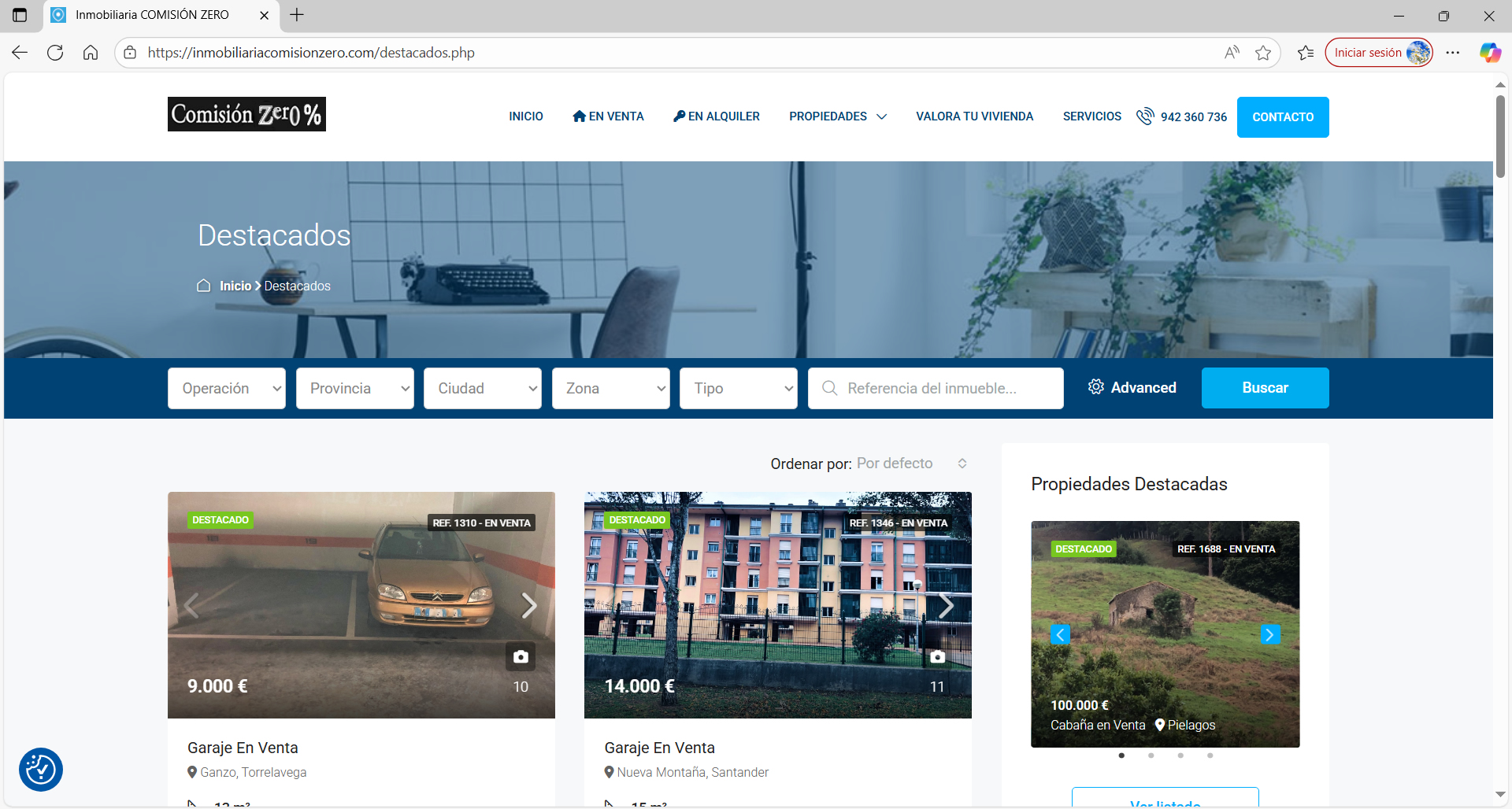 Web de Inmobiliaria Comisi&oacute;n Zero